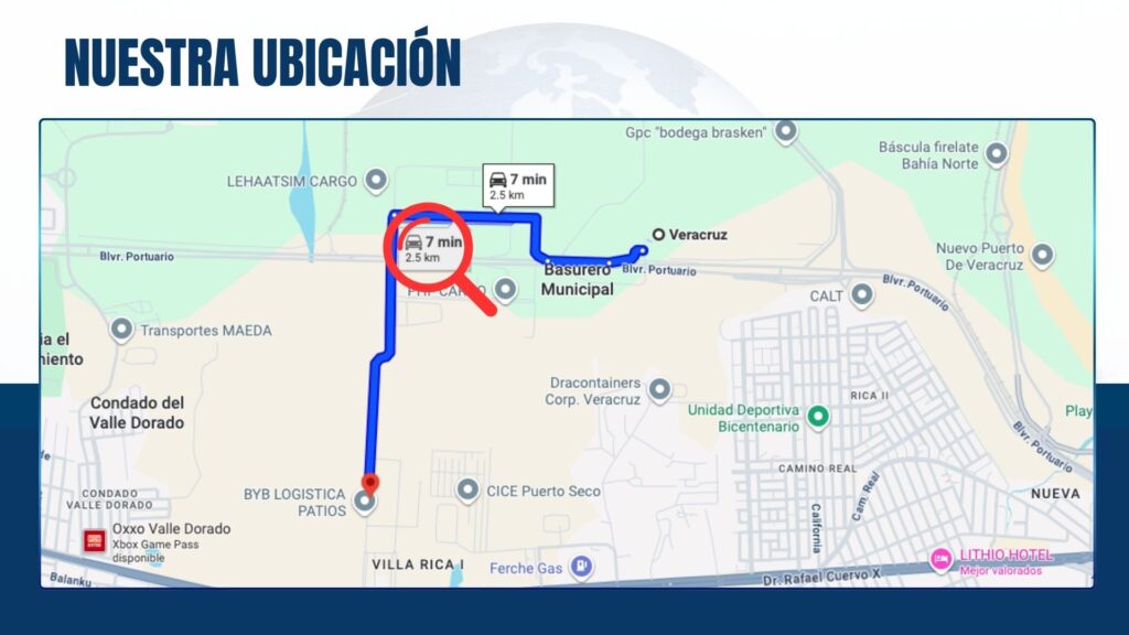 Nuestra ubicacion patio logistico byb logistica en Veracruz